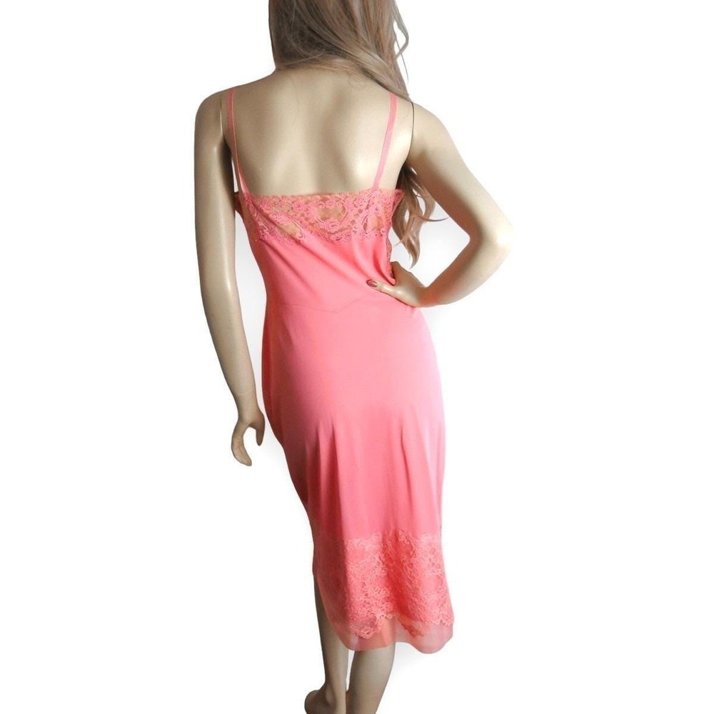 Vintage 1960s Flamingo Pink‎ Lace Slip Dress Small Fairycore Coquette Lingerie - Picture 8 of 9